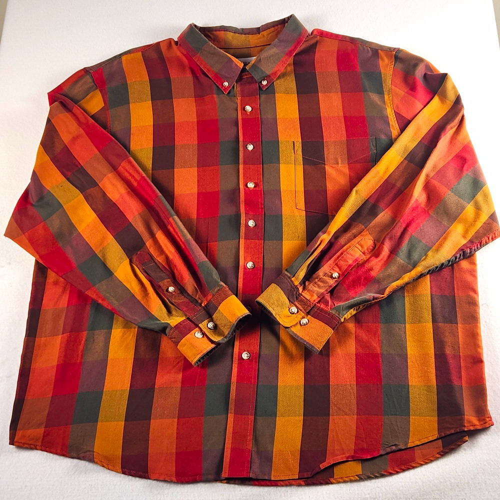 John Blair Men's 2XL Plaid Woven Button-Down Shirt Long Sleeve Cotton Autumn Hue